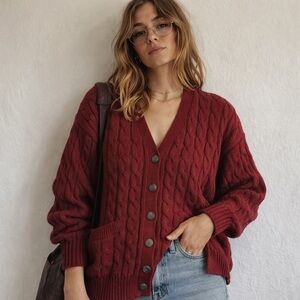 Vintage NWT Graphix Cable Knit Cardigan Fisherman Sweater Cotton L